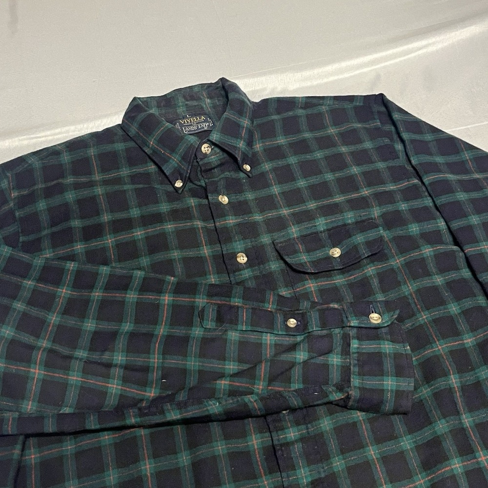 Vintage VIYELLA Lands' End Shirt Men's L Wool/Cotton Plaid Button Up